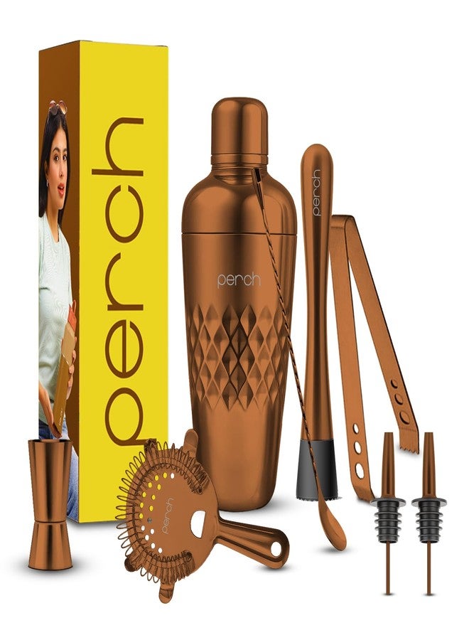 O' Holic by Perch Craft 7-Piece Stainless Steel Bartender Kit|Premium Cocktail Shaker Set with Jigger 30/60ml, Spoon,Pourer,Ice Tong, & Bar Tools|Professional Bar Set for Home &Tour Parties|Rose Gold